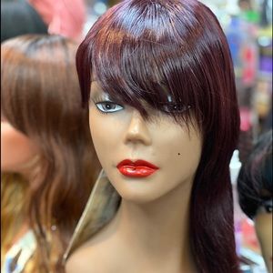 Synthetic blend wig with bang